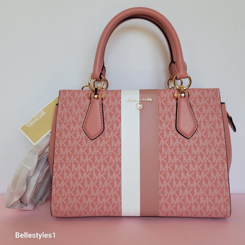 MICHAEL KORS Marilyn Medium Signature Logo Satchel-SNST Rose Multi ⭐